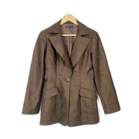 Parallel Blazer Jacket sz 6 Women's Suit Brown‎ Gold One Button Work Office Top - Picture 1 of 8
